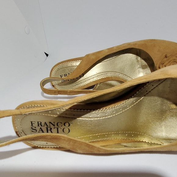 Franco Sarto Suede Leather Tan Gold Wedge Shoes 7.5 M - Picture 7 of 8